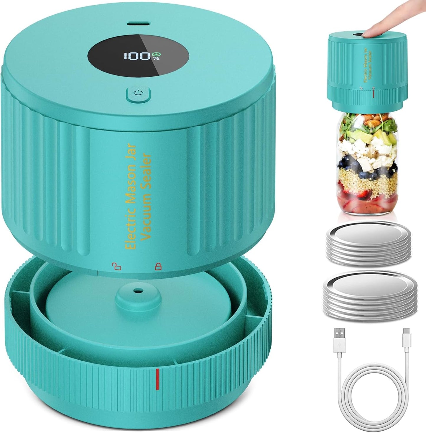 Skiennix Electric Mason Jar Vacuum Sealer Kit - Black & Green for Fresh Food Storage