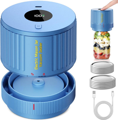 Regine Switzerland Electric Mason Jar Vacuum Sealer Kit - Blue for Wide & Regular Mouth Jars