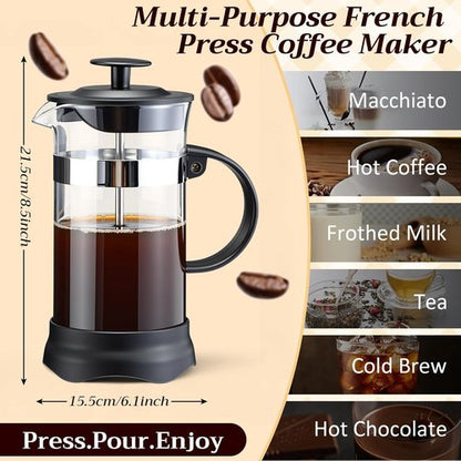 LemonRoad French Press Coffee Maker - Borosilicate Glass & Stainless Steel - 34oz for Travel & Camping
