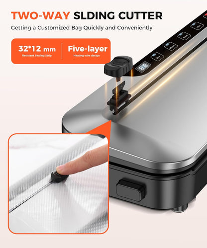Vacuum Sealer Machine - 75KPa Food Preservation with 6-in-1 Modes & Digital Timer | Compact Design + 10 Bags (Black/Silver)