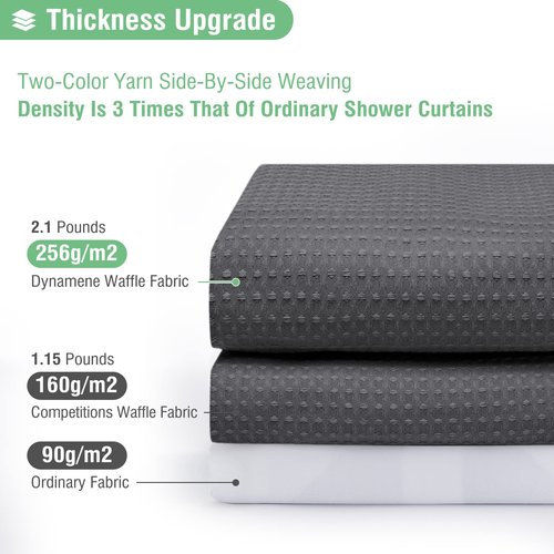Dynamene Extra Long Shower Curtain and Liner Set - 96 inch Tall Waffle Fabric, Waterproof Clear Liner, Heavy Duty Weighted Hotel Luxury Shower Curtains for Bathroom with 12 Hooks, 72x96, Charcoal Grey