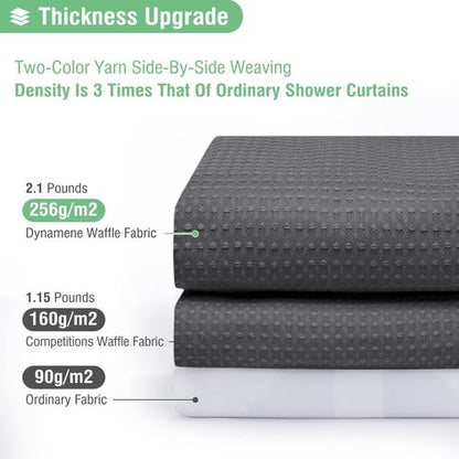 Dynamene Extra Long Shower Curtain and Liner Set - 96 inch Tall Waffle Fabric, Waterproof Clear Liner, Heavy Duty Weighted Hotel Luxury Shower Curtains for Bathroom with 12 Hooks, 72x96, Charcoal Grey