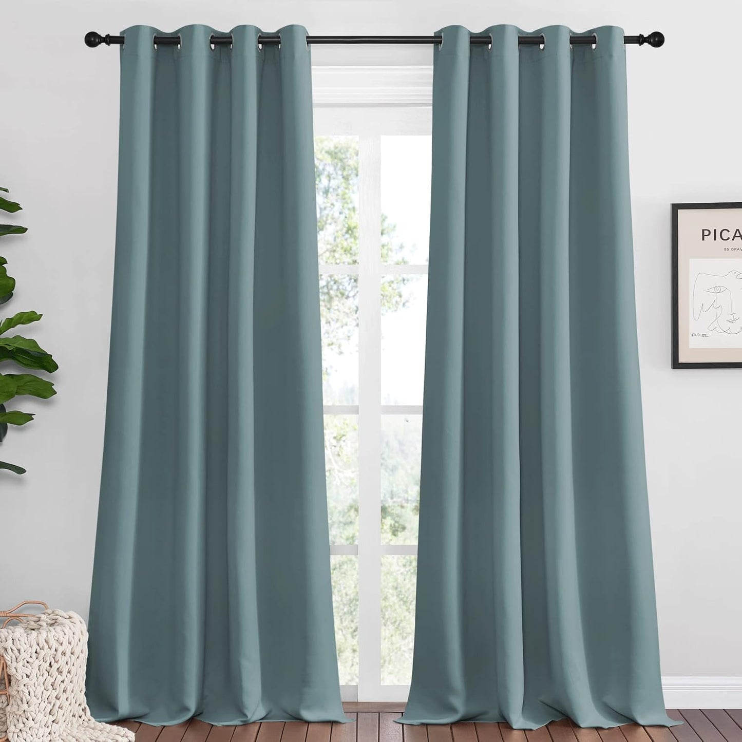 NICETOWN Modern Blackout Curtains - Noise Reducing Thermal Insulated Drapes for Boys' Room | Greyish Blue, 2 Panels, W55 x L90-Inch