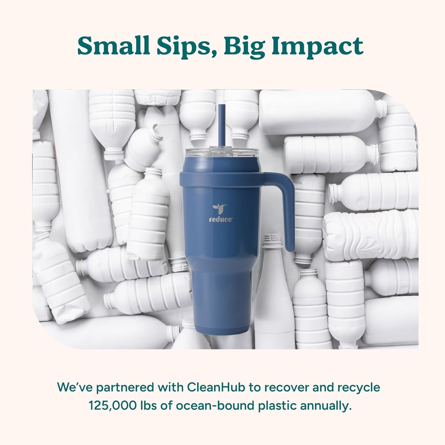 Reduce 40 oz Stainless Steel Tumbler - Insulated Travel Mug with Handle & Reusable Straw | Keeps Drinks Cold for 24 Hrs, Dishwasher Safe - Palm Leaf