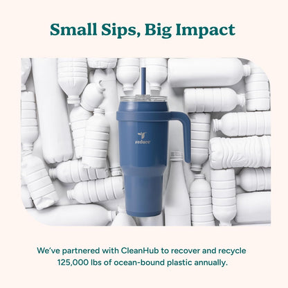 Reduce 40 oz Stainless Steel Tumbler - Insulated Travel Mug with Handle & Reusable Straw | Keeps Drinks Cold for 24 Hrs, Dishwasher Safe - Palm Leaf