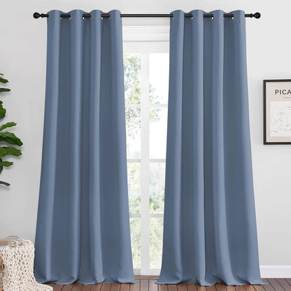 NICETOWN Room Darkening Curtain Panels - Stone Blue, 108" Length, Thermal Insulated, 2 Pieces for Total Privacy