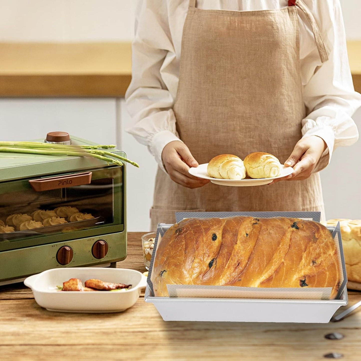 Skiennix Silicone Bread Loaf Pan Liners - Nonstick & Reusable Baking Mats | 9x5 Inch, Black & Gray