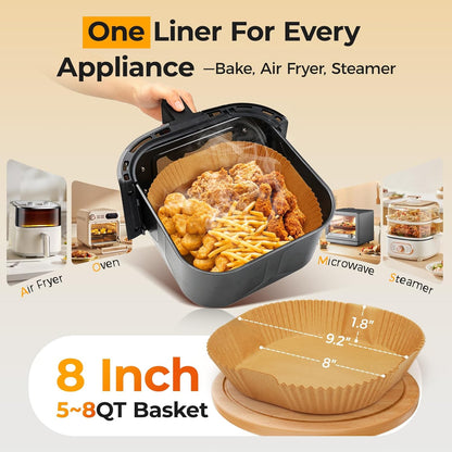 Vailnd Air Fryer Liners - 150 Pcs Heavy-Duty Unbleached Parchment Paper Sheets | Non-Stick & Grease-Resistant