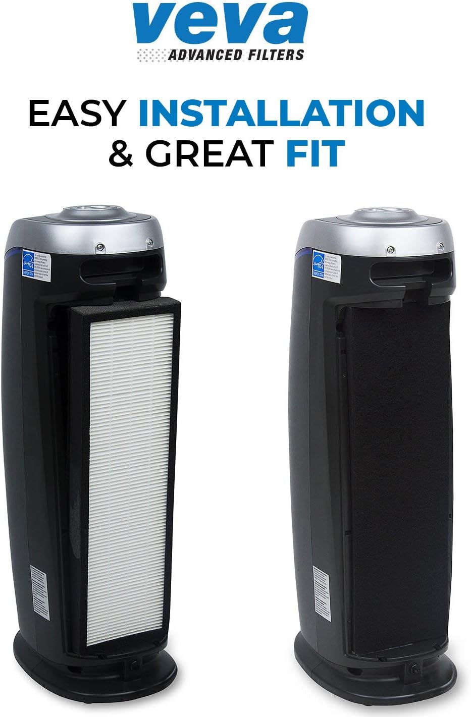 Veva HEPA Filter B - Compatible Replacement for Germ Guardian AC4825 & More | Includes 1 HEPA & 4 Carbon Filters