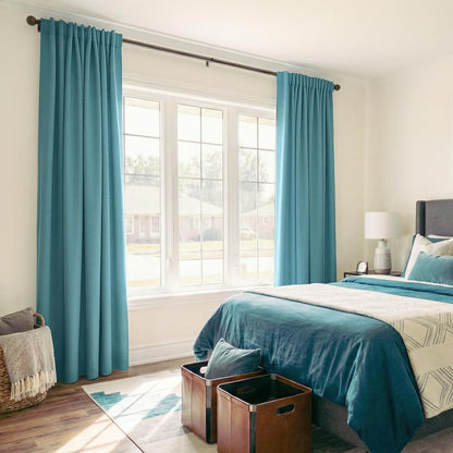 Skiennix 100% Blackout Linen Curtains - Thermal Insulated Drapes, 2 Panels Set, 50" W x 84" L, Dark Cyan