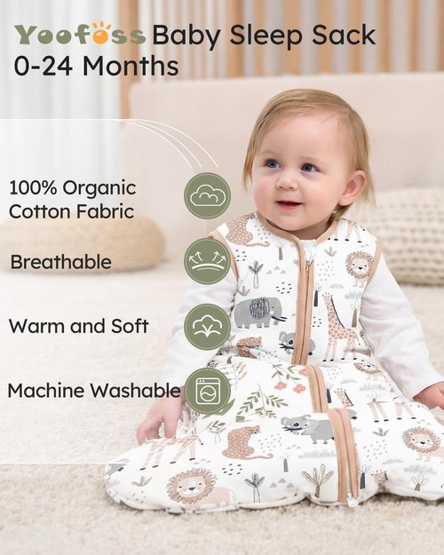 Yoofoss Baby Sleep Sack 12-18 Months, 1.5 Tog Baby Wearable Blanket with 2-Way Zipper, 100% Cotton Organic Fabric Winter Infant Sleeping Sack, Warm Soft Comfy