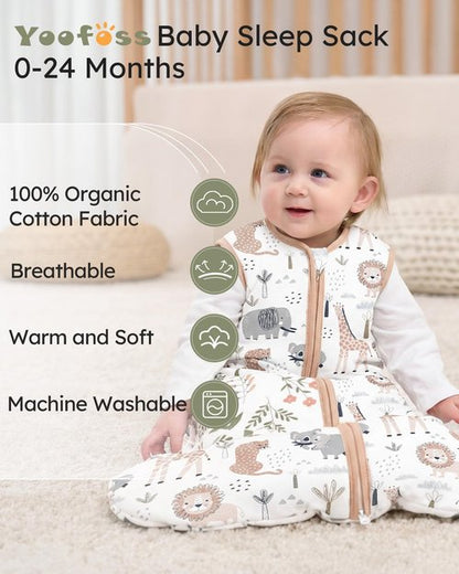 Yoofoss Baby Sleep Sack 12-18 Months, 1.5 Tog Baby Wearable Blanket with 2-Way Zipper, 100% Cotton Organic Fabric Winter Infant Sleeping Sack, Warm Soft Comfy