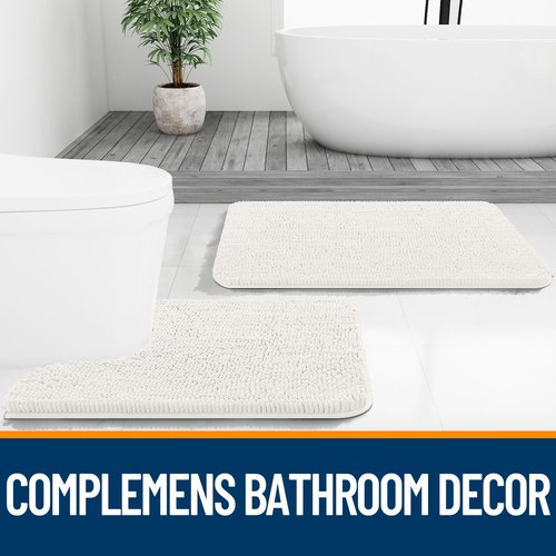 OLANLY Bathroom Rugs 32x20, Extra Soft Absorbent Chenille Bath Rugs, Rubber Backing Quick Dry, Machine Washable Bath Mats for Bathroom Floor, Tub and Shower, Home Decor Accessories, Ivory