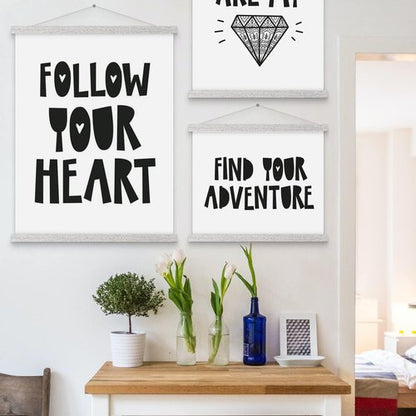 Benjia Magnetic Poster Hanger - 14" Wooden Frame for Canvas & Artwork | Easy Wall Display (Grey)