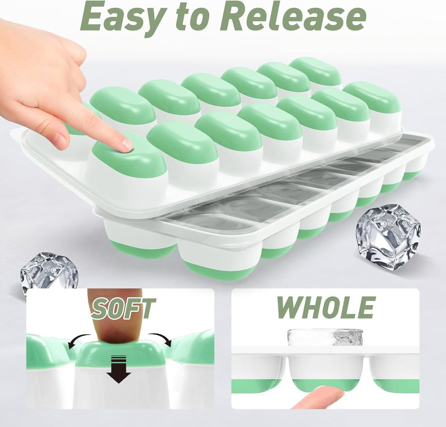 Skiennix Ice Cube Tray - Durable Stackable 28-Cube Design with Removable Lids | Easy-Release Plastic & Silicone