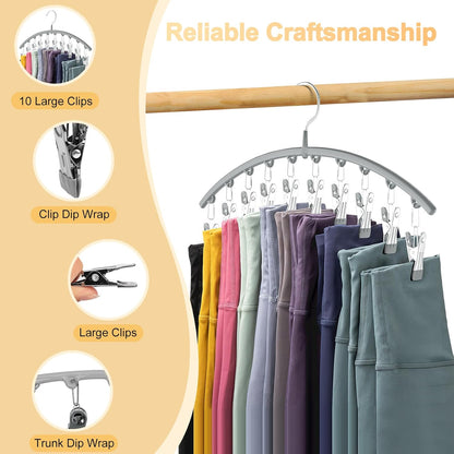 Volnamal Legging Organizer - Metal Yoga Pants Hanger with Rubber Coating | 2 Pack Holds 20 Leggings - Grey