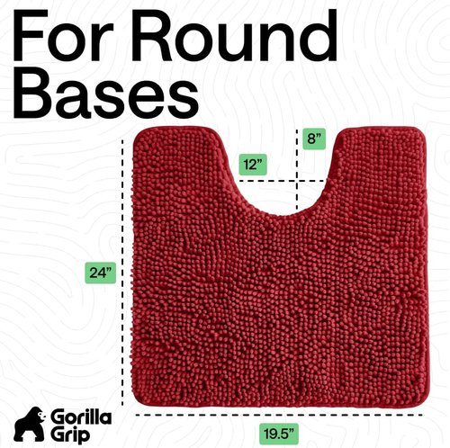 GORILLA GRIP Plush Shaggy Chenille Bath Rug Mat - Soft Microfiber, Oval Toilet Base, Machine Washable, Red