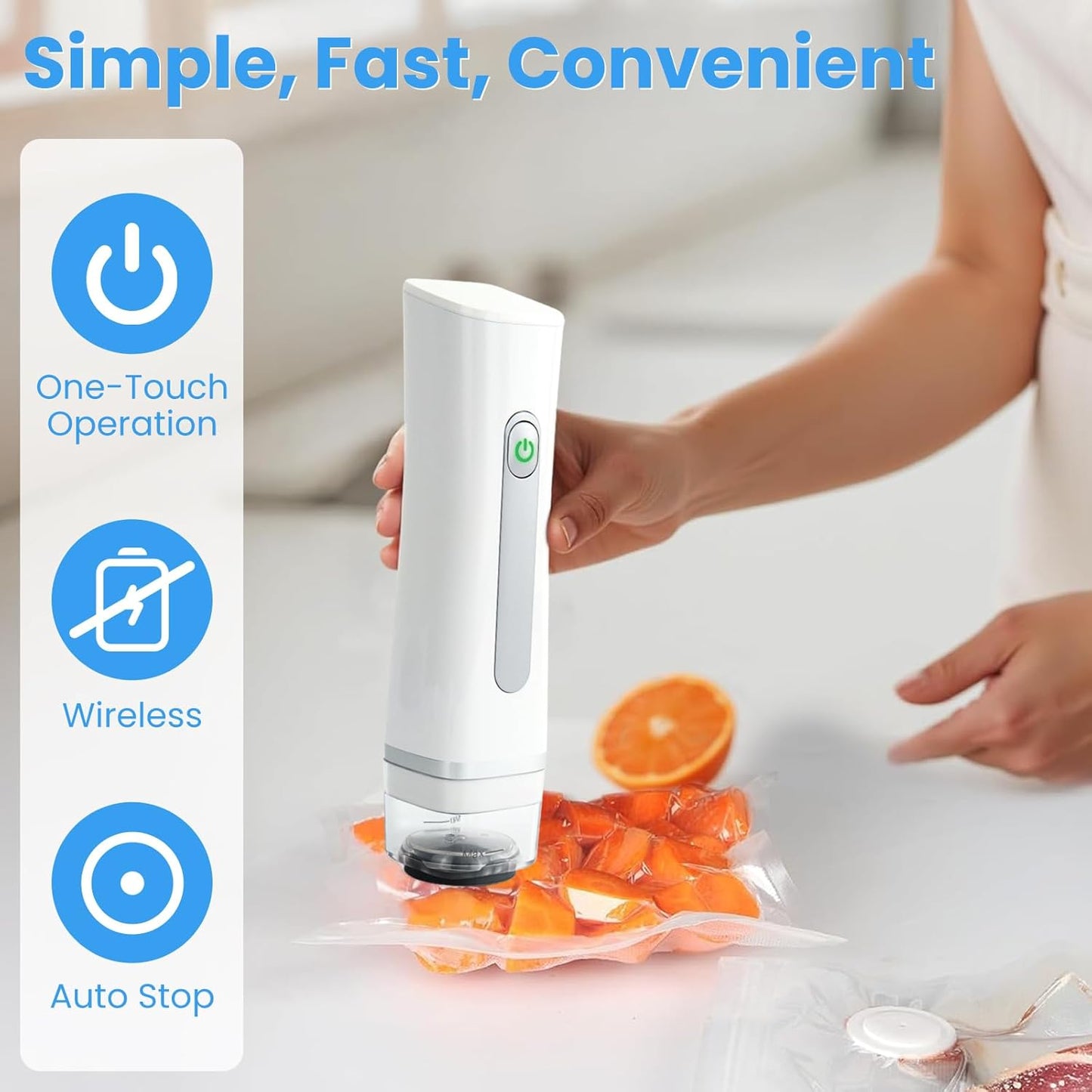Skiennix Compact Vacuum Sealer - Handheld Design with Visible Water Tank & 30 Reusable Bags | White
