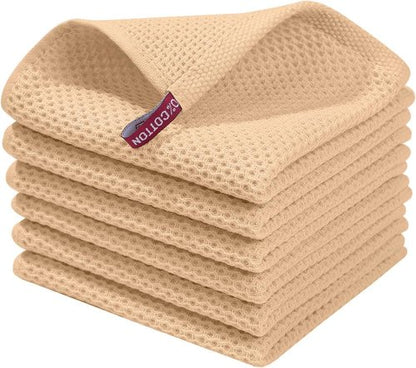 Homaxy 100% Cotton Waffle Weave Dish Cloths - Ultra Soft & Absorbent Quick Drying, 12x12 Inches, 6-Pack, Apricot