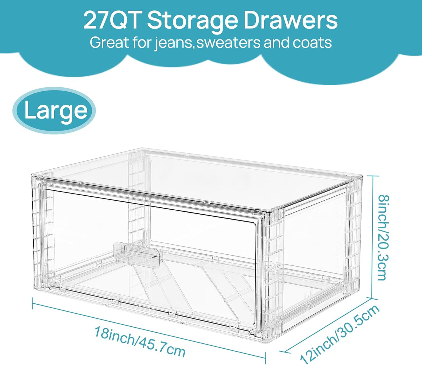 Vtopmart Large Clear Stackable Storage Drawers - 27QT Dust-Proof Underbed Organizer for Clothing & Sweaters