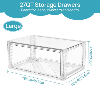 Vtopmart Large Clear Stackable Storage Drawers - 27QT Dust-Proof Underbed Organizer for Clothing & Sweaters