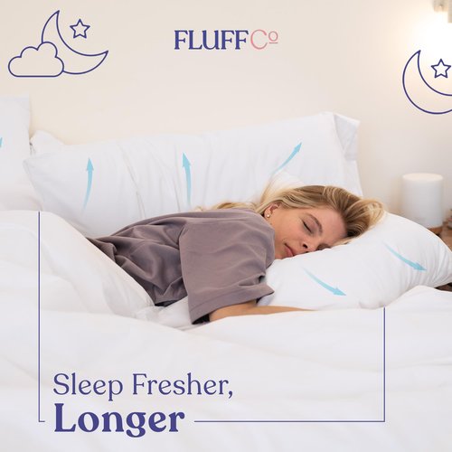 FluffCo Down Alternative Pillows Standard/Queen Size Set of 2 - Queen Bed Pillows for Sleeping - Made in USA - Cooling Surface and Machine Washable for Side, Back, and Stomach Sleepers