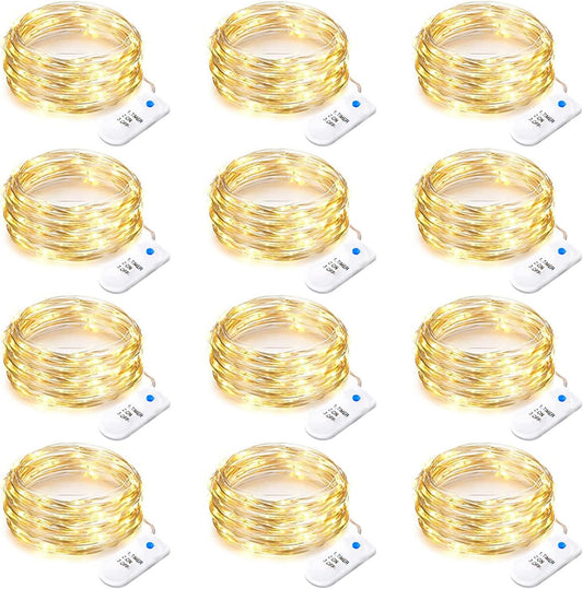 Yiaht 12-Pack Battery Operated Fairy String Lights - 7 Feet, 20 LED, Waterproof Silver Wire for Bedroom & Party Decor