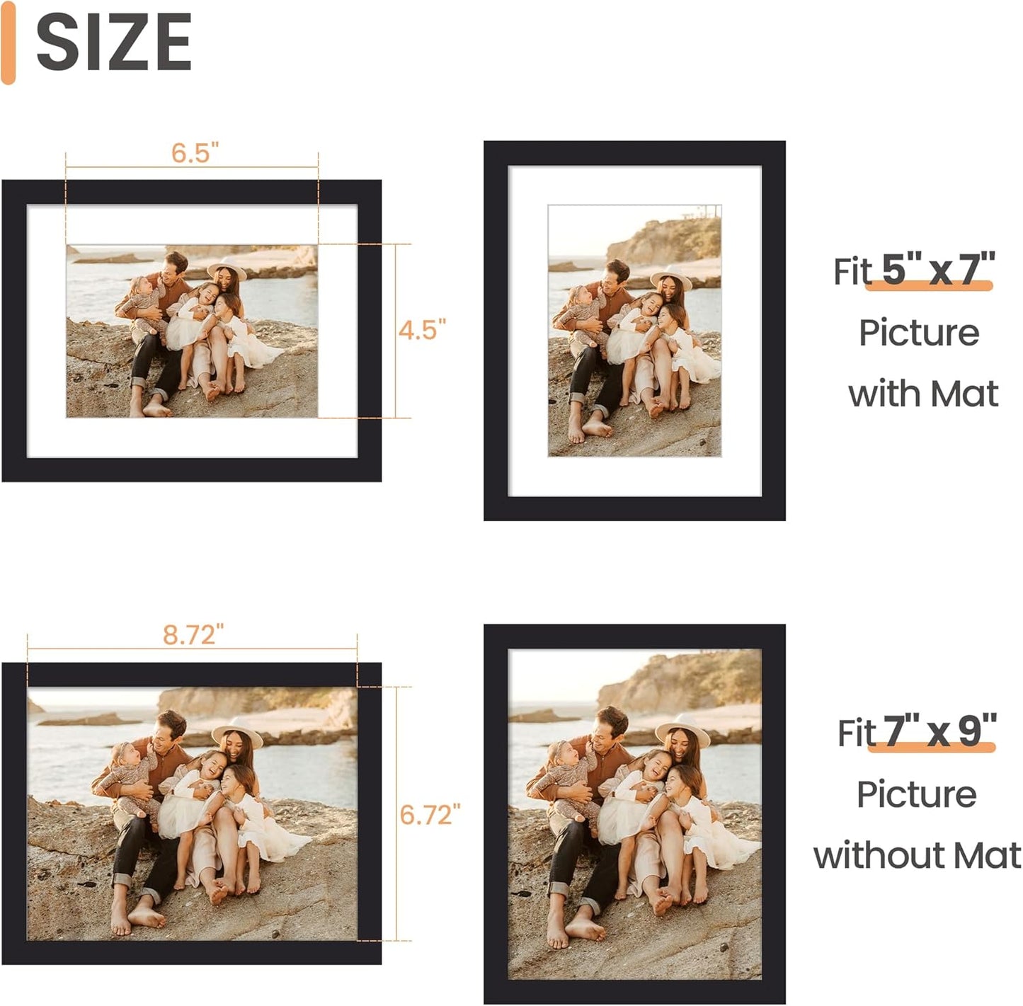 Upsimples 7x9 Picture Frame - Versatile Display for 5x7 Photos with Mat or 7x9 Without | Black, 1 Pack