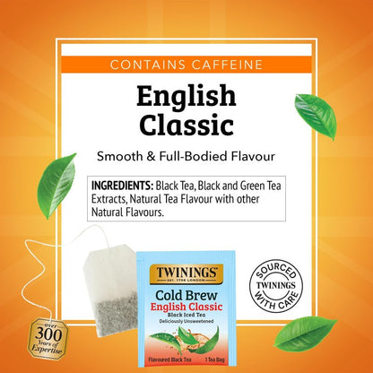 Twinings English Classic Cold Brew Iced Tea Bags, 20 Count (Pack of 6), Unsweetened Black Tea, Caffeinated, 120 Teabags