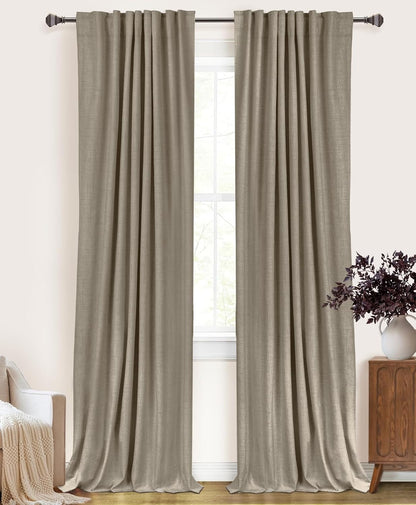 Skiennix 100% Blackout Linen Curtains - Thermal Insulated Drapes, 50" W x 102" L, 2 Panels Set