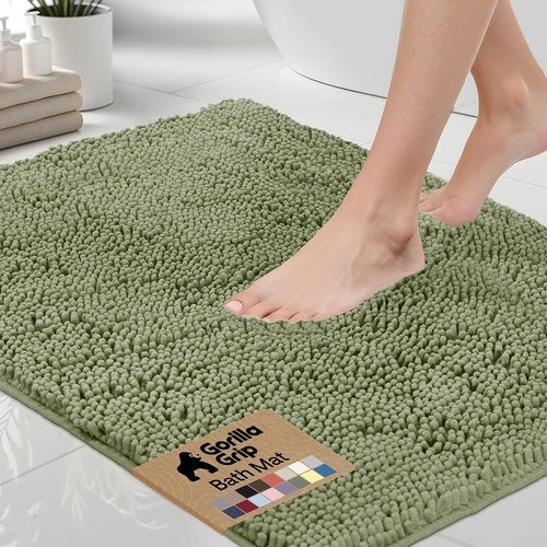 GORILLA GRIP Bath Rug Mat 48x17, Soft Absorbent Chenille, Quick Dry Microfiber Mats, Rubber Backing Washable Shower Floor Rugs, Bathmat Runner, US Designed Bathroom Home Decor Accessories Sage Green