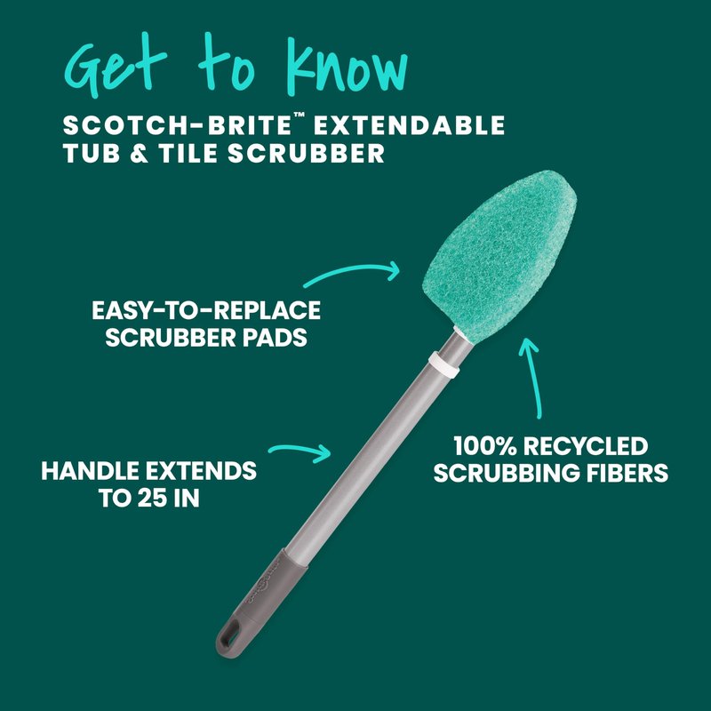 Scotch-Brite Extendable Tub & Tile Scrubber Kit, Includes 1 Handle and 3 Non-Scratch Scrubber Pads