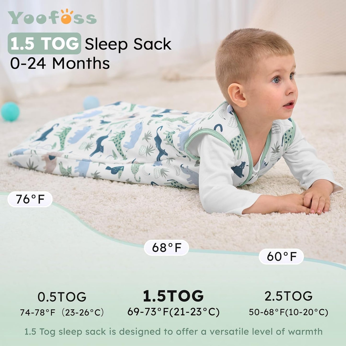 Yoofoss Baby Sleep Sack - 1.5 Tog Wearable Blanket for 12-18 Months | 100% Organic Cotton, Soft & Warm