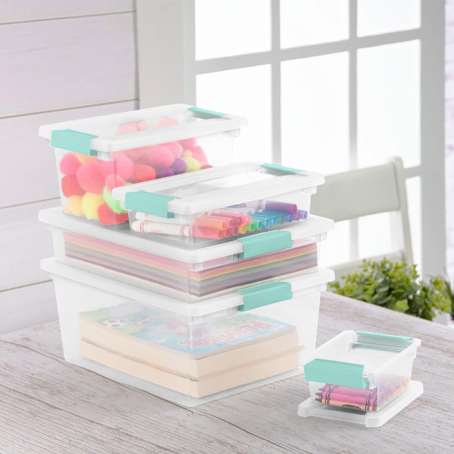 Sterilite 24-Pack Clip Box | Stackable Clear Plastic Bins with Latching Lids for Arts & Crafts Storage