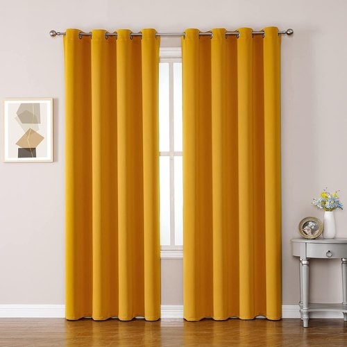 ChrisDowa Grommet Blackout Curtains - Thermal Insulated Room Darkening Panels, Mustard Yellow, 52W x 72L