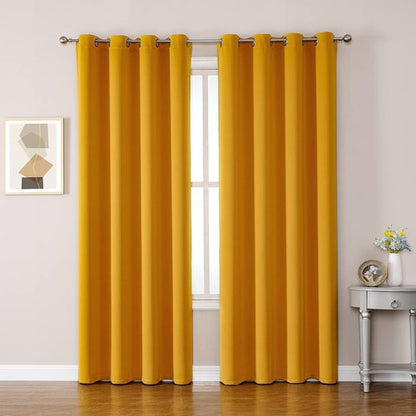 ChrisDowa Blackout Curtains - Thermal Insulated Room Darkening Panels, Mustard Yellow, 52 x 120 Inch Set