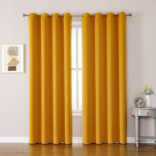 ChrisDowa Room Darkening Curtains 80 Inches Long 2 Panels Set for Living Room, Grommet Thermal Insulated Blackout Curtains for Bedroom (Mustard Yellow, 52 x 80 Inch)
