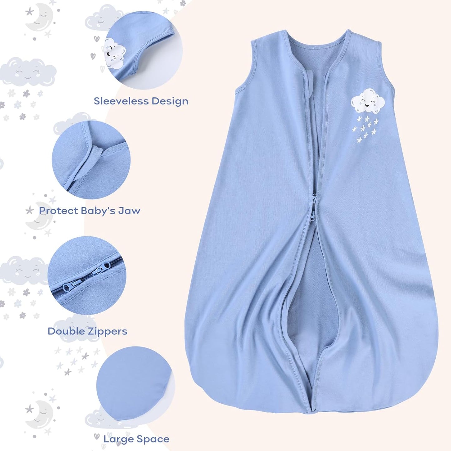 Yoofoss Baby Sleep Sack - 100% Organic Cotton Wearable Blanket | 2-Way Zipper, 0.5 TOG, 3 Pack for 6-12 Months