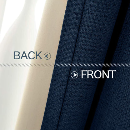 MIULEE Blackout Curtains - 100% Linen Textured Thermal Insulated Drapes | Midnight Blue, 52 x 72 Inch (2 Panels)