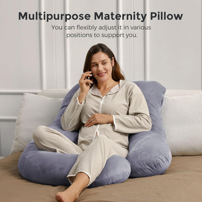 Momcozy U Shaped Pregnancy Pillow - Full Body Maternity Support for Back, Legs & Belly | 57 Inch, Grey