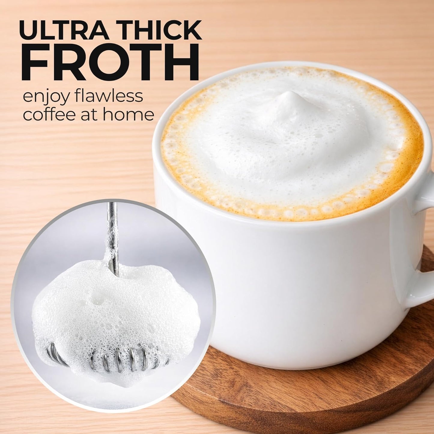 Zulay Kitchen Rechargeable Milk Frother - 3 Whisk Attachments, USB-C Charging, Lasts 6 Months