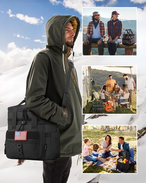 JOYHILL Tactical Lunch Box - Insulated, Leakproof Double-Deck Cooler Bag for Work & Camping | Durable Black, 18L Capacity