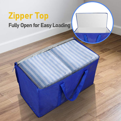 TICONN Extra Large Heavy-Duty Moving Bags - Durable Storage with Zippers & Handles | 4 Pack, Blue