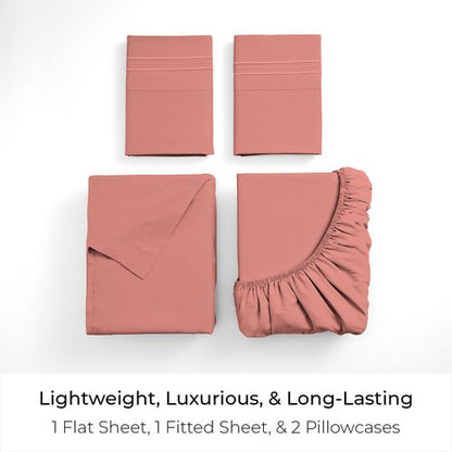 Mellanni Full Sheets Set - 4 PC Iconic Collection Bedding - Hotel Luxury, Extra Soft, Cooling Bed Sheets - Wrinkle, Fade, Stain Resistant (Full, Coral)