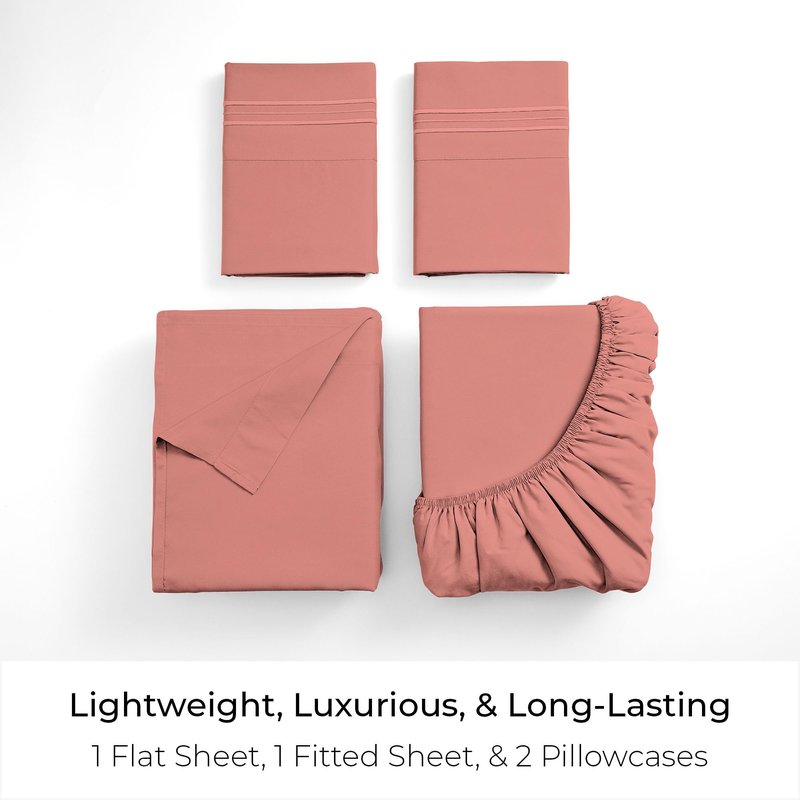 Mellanni Queen Sheets Set - 4 PC Iconic Collection Bedding - Hotel Luxury, Extra Soft, Cooling Bed Sheets - Wrinkle, Fade, Stain Resistant (Queen, Coral)