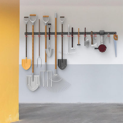 WALMANN 64-Inch All Metal Wall Mount Garden Tool Organizer - Durable Storage Rack with 4 Rails & 16 Hooks