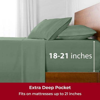 Mellanni Extra Deep Queen Sheets - 4 PC Iconic Collection Bedding - Hotel Luxury, Ultra Soft, Cooling Bed Sheets - Wrinkle, Fade, Stain Resistant (Queen, Sage)