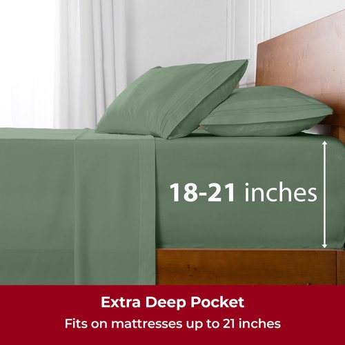 Mellanni Extra Deep King Sheets - 4 PC Iconic Collection Bedding - Hotel Luxury, Ultra Soft, Cooling Bed Sheets - Wrinkle, Fade, Stain Resistant (King, Sage)