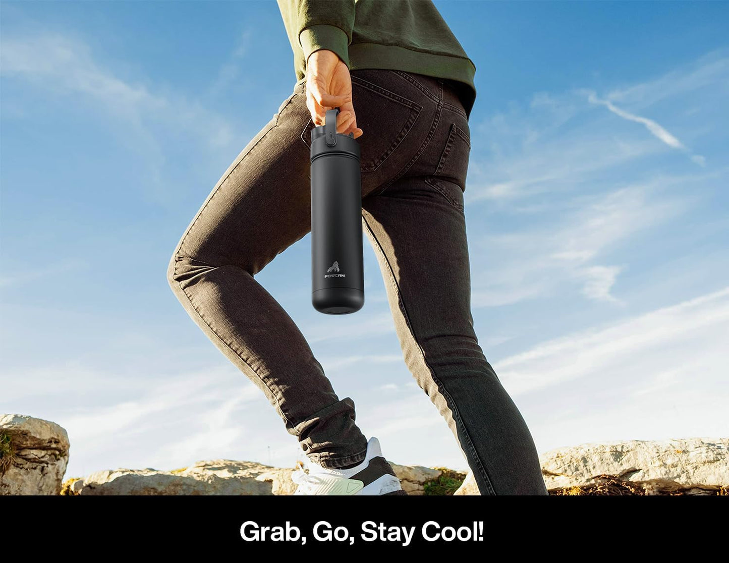 POWCAN 26 oz Insulated Water Bottle - 2-in-1 Straw & Spout Lid, Keeps Drinks Cold 24H | Midnight Kiss