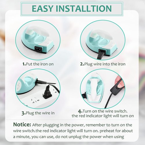 Honoson Mini Craft Iron - Portable Heat Press for DIY Projects | Tiny Flatiron with Charging Base (Mint Green)